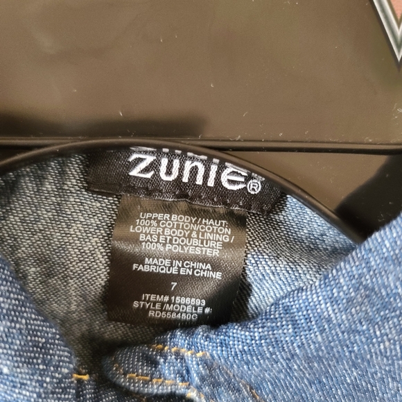 Zunie Denim Shirt Tulle Floral Dress, 7, Blue and Pink - Picture 5 of 6